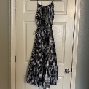 Back and white spaghetti strap gingham maxi dress